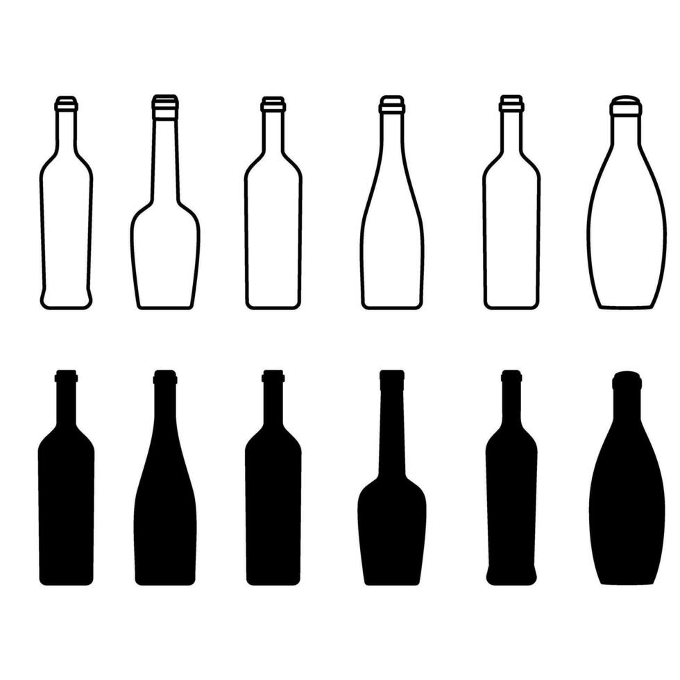 vino botella icono vector colocar. vino ilustración firmar recopilación. botella símbolo o logo.