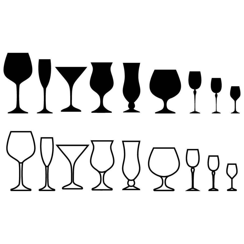 lentes icono vector colocar. copas ilustración firmar recopilación. vino símbolo. bar logo.