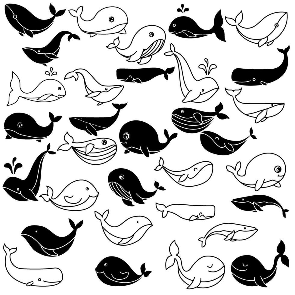 bebé ballena icono vector colocar. ballena ilustración firmar recopilación. esperma ballena símbolo. mar vida logo.