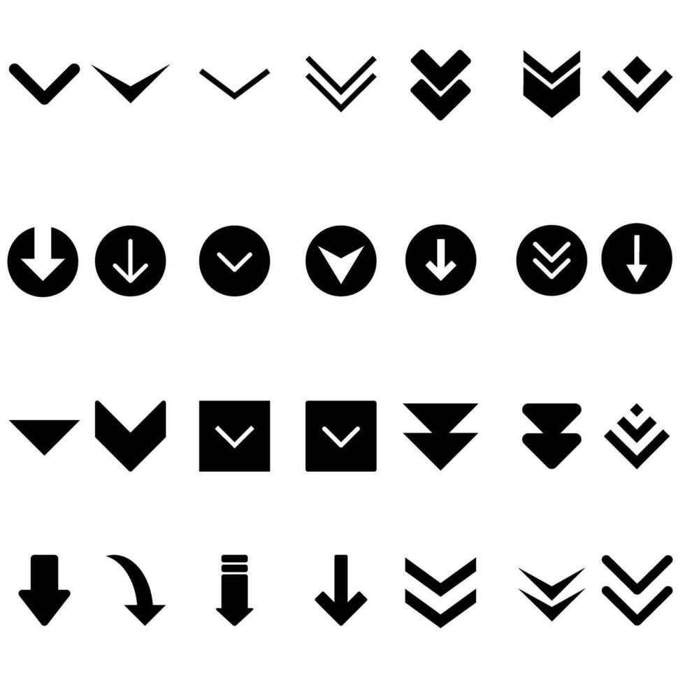 Down arrow vector icon set. scroll illustration sign collection.