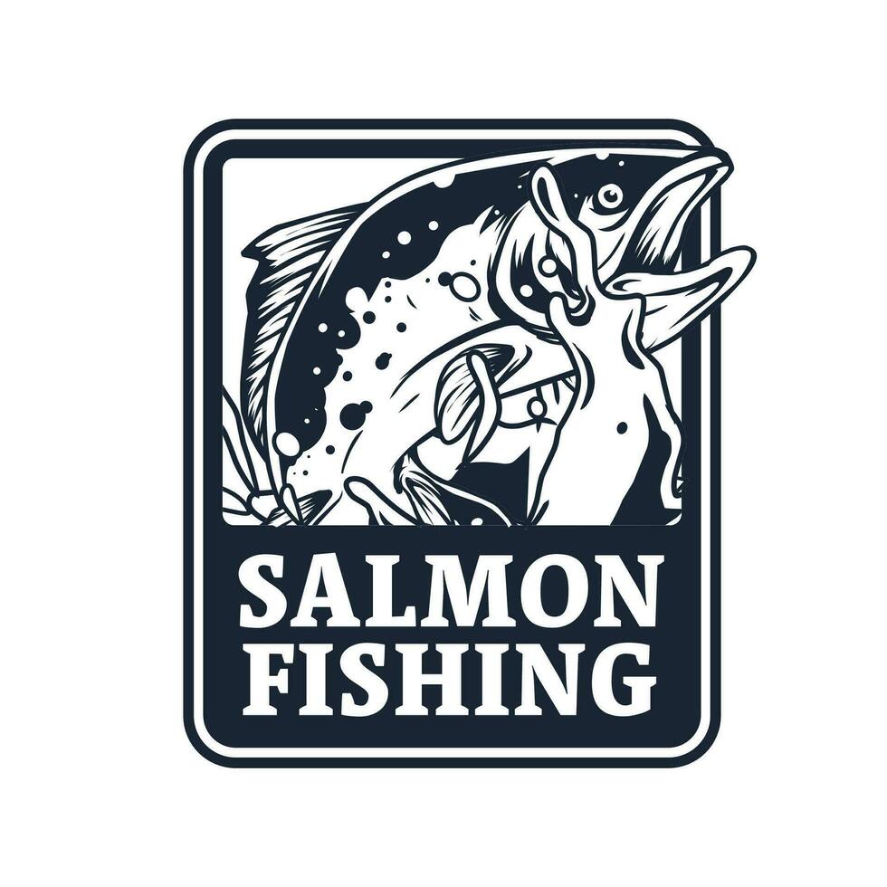 salmon fishing logo template vector