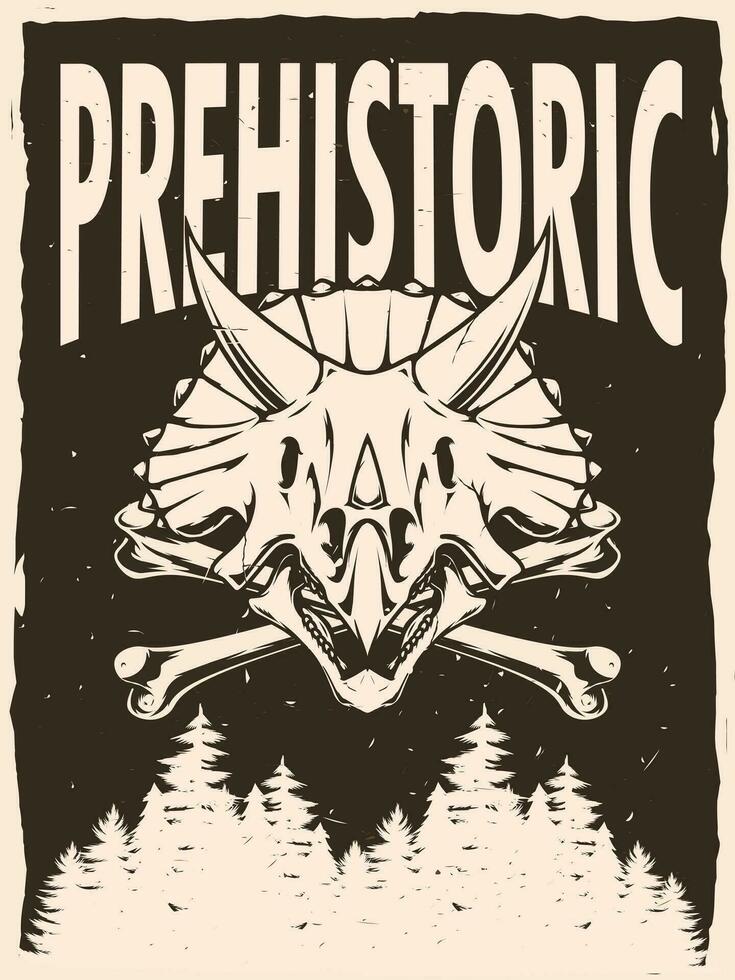Prehistoric poster with dinosaur head skull vector