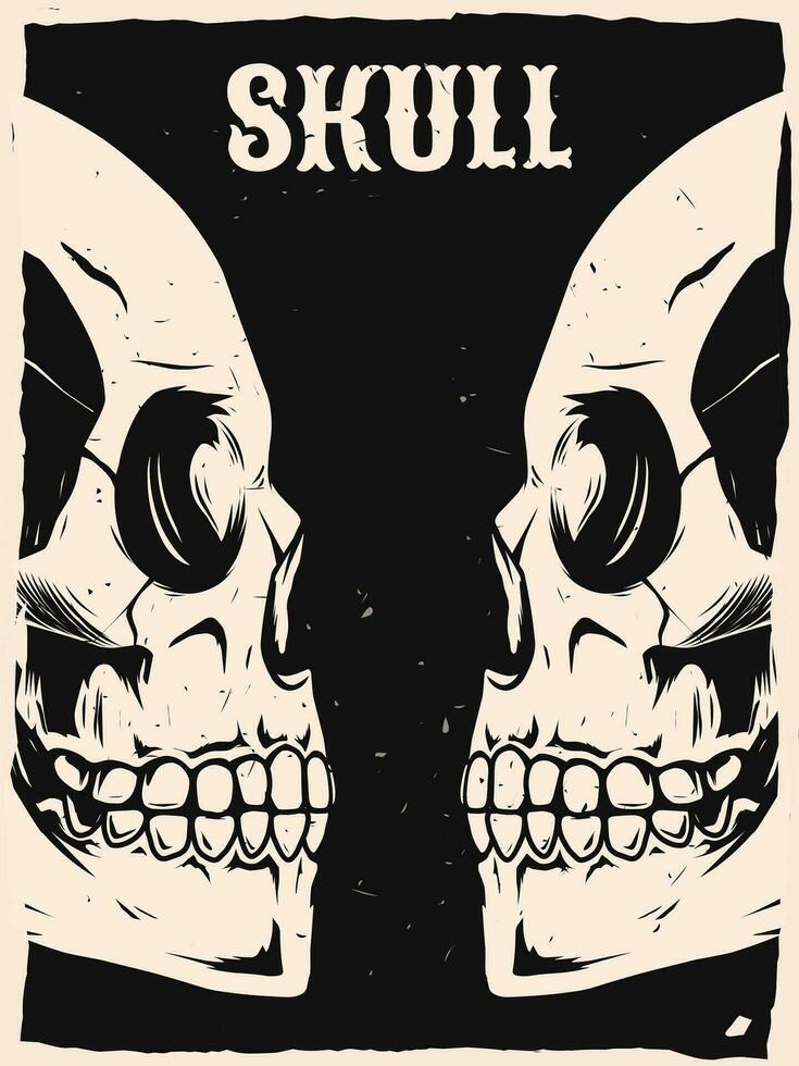Skull drawing poster design, vintage style vector
