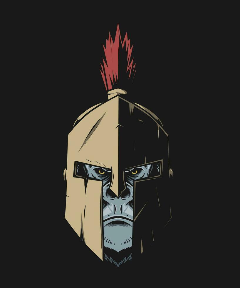 Gorilla head wearing Sparta helmet drawing vector
