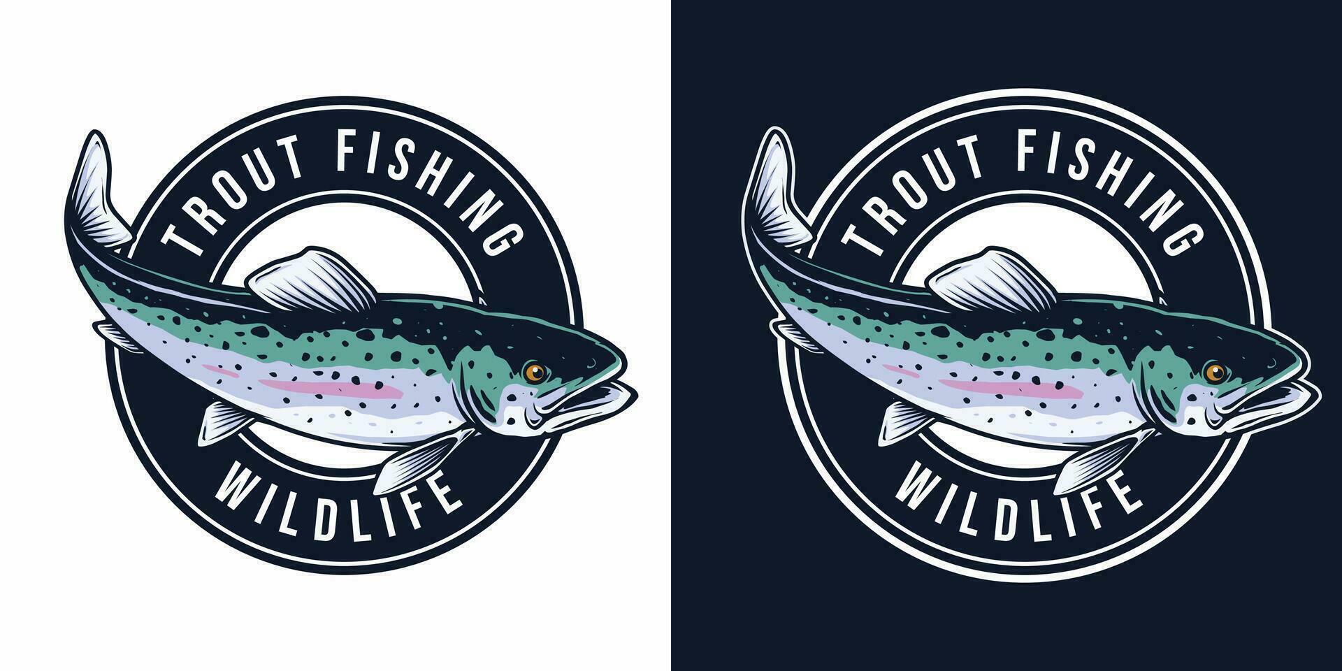 trout fishing logo badge design vector