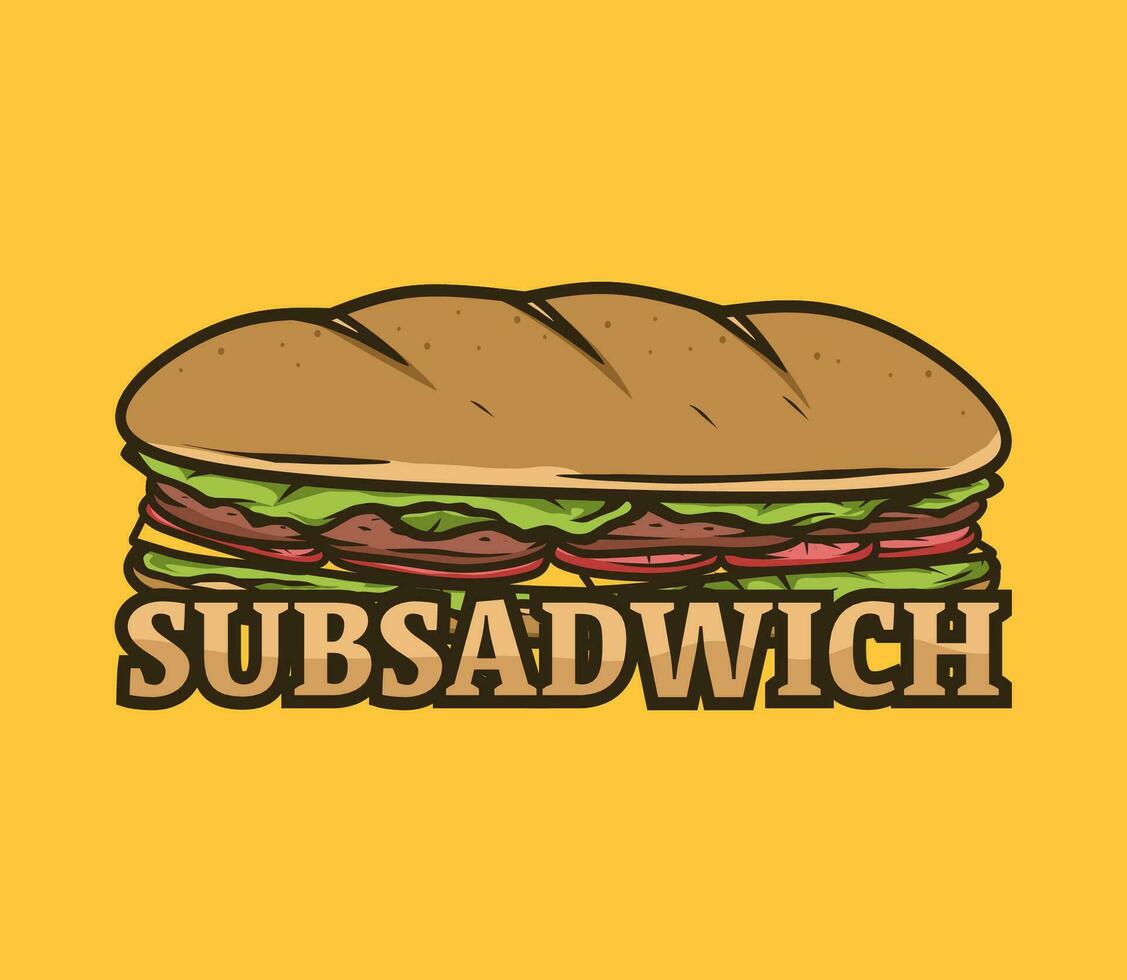 sub sandwich logo design with cheese and beef vector