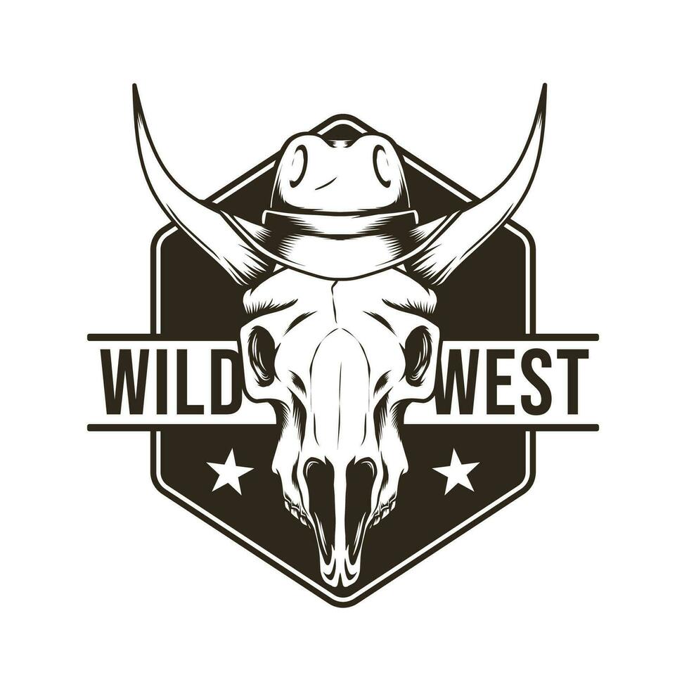 wild west logo with bull head skull vector