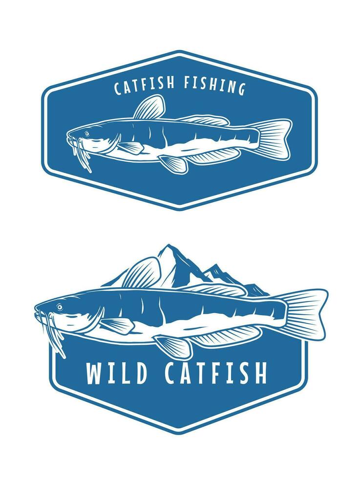 catfish fishing badge logo concept vector