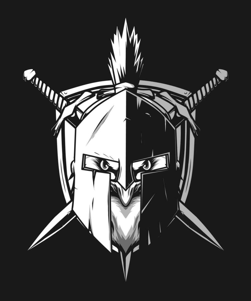 eagle head wearing Sparta helmet and sword vector