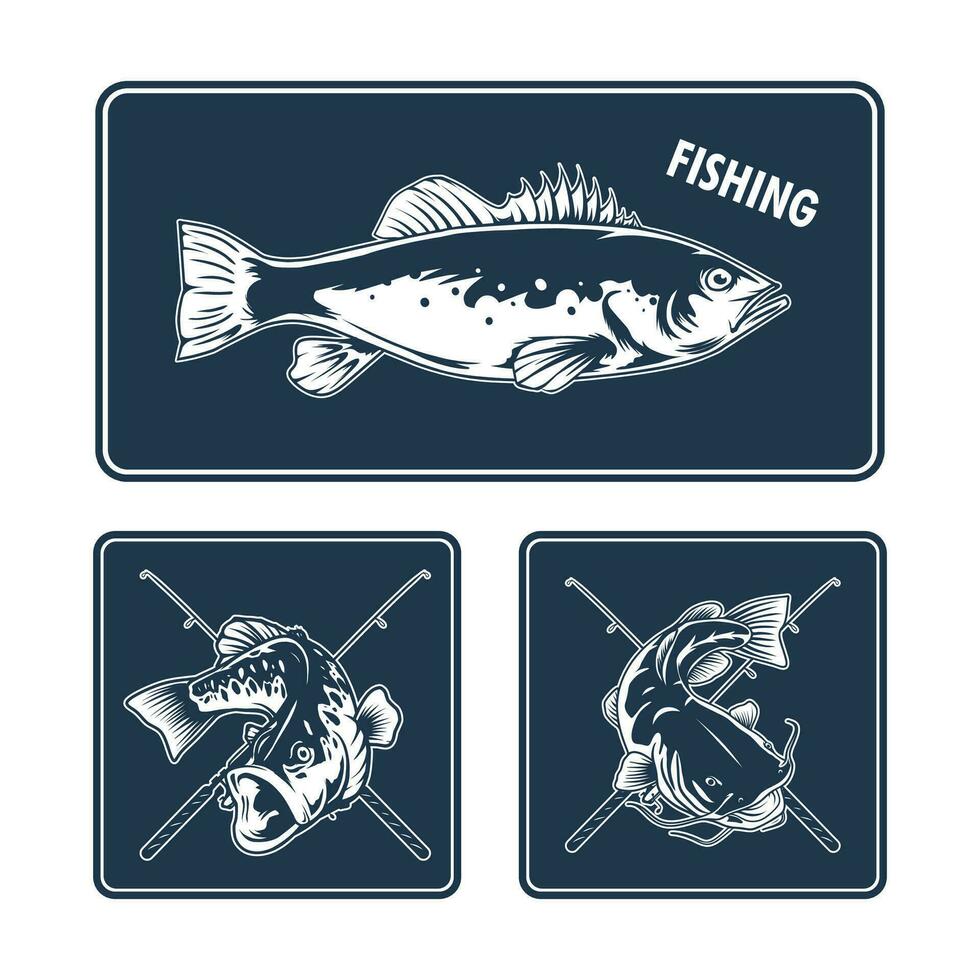 3 fishing badge design set for print vector