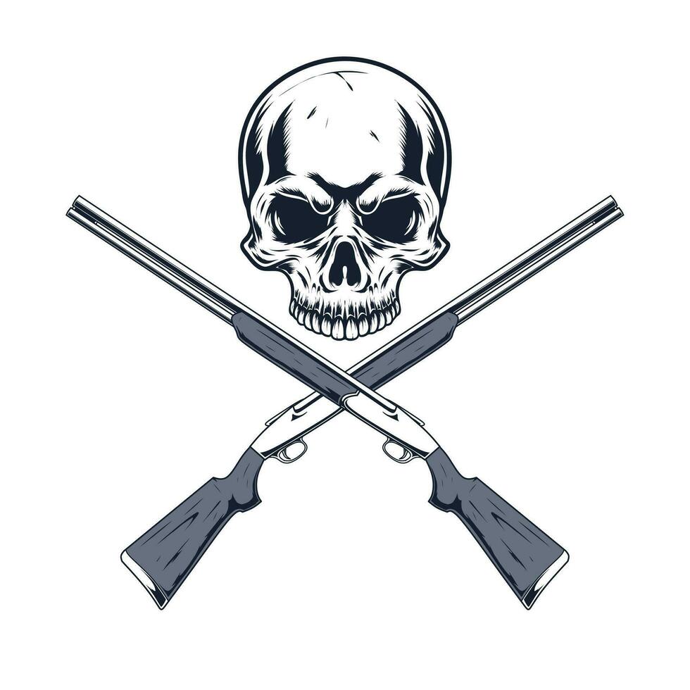 skull head and shotgun drawing vector