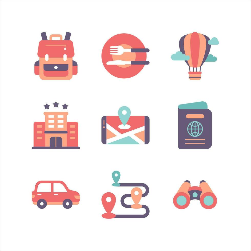 Tourism and Travel Icon Set in Flat Style Icon vector