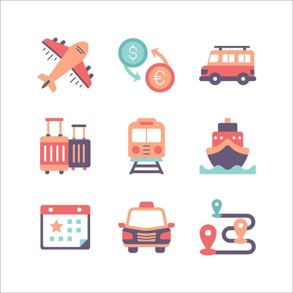 Tourism and Travel Icon Set in Flat Style Icon vector