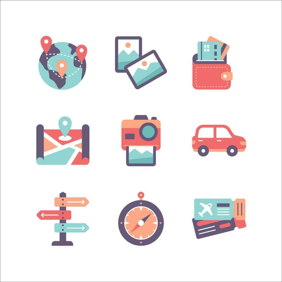 Tourism and Travel Icon Set in Flat Style Icon vector