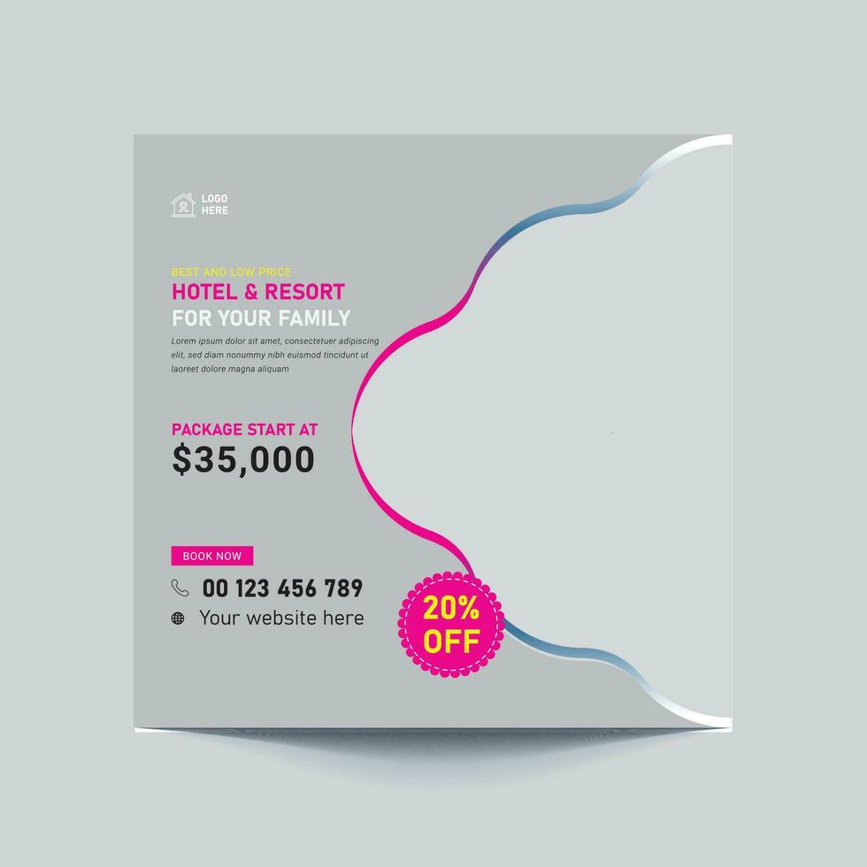 best hotel social media template design. summer party banner design, tour dl flyer template. vector