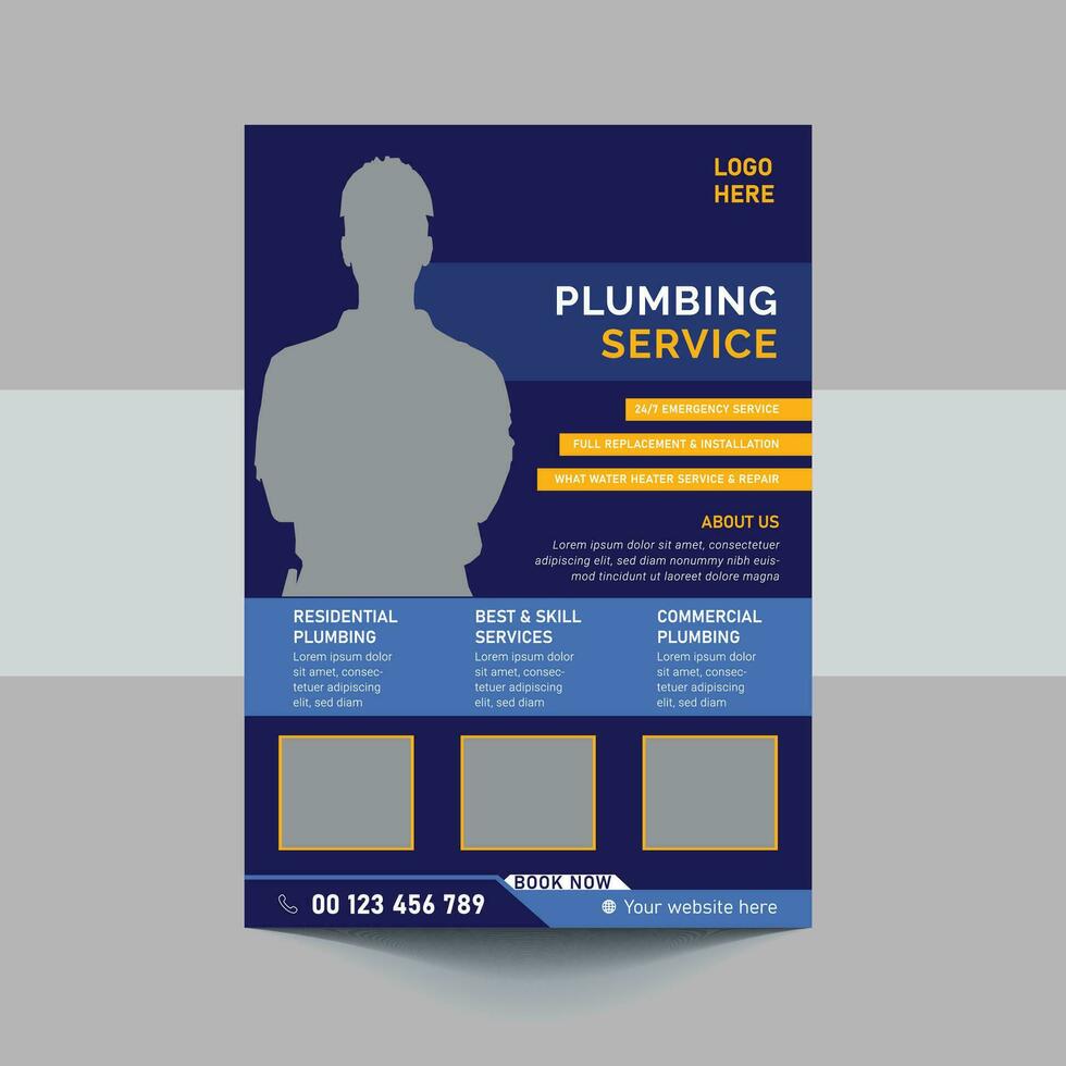 plantilla de volante de servicio de plomería. diseño de volante de servicio de plomería profesional. Folleto de expertos en servicio de plomería. vector