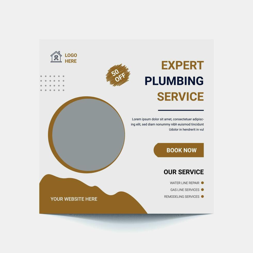 Plumbing service social media post and web banner template vector