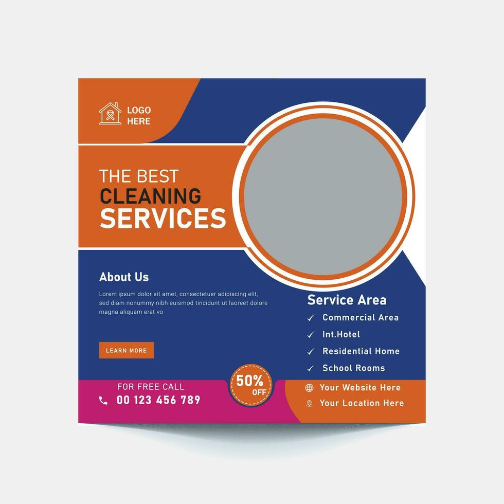 Cleaning service banner template and home, office cleaning business marketing social media post banner layout vector