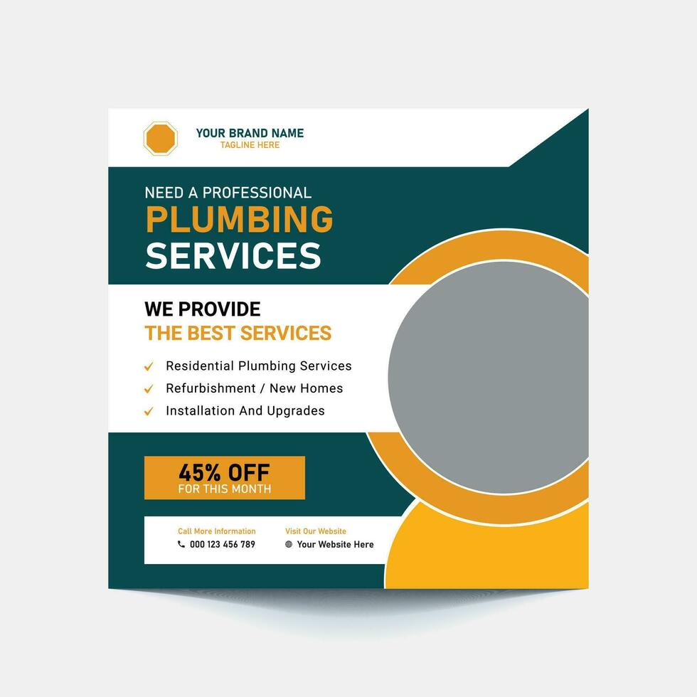 Plumbing service social media post and web banner template vector