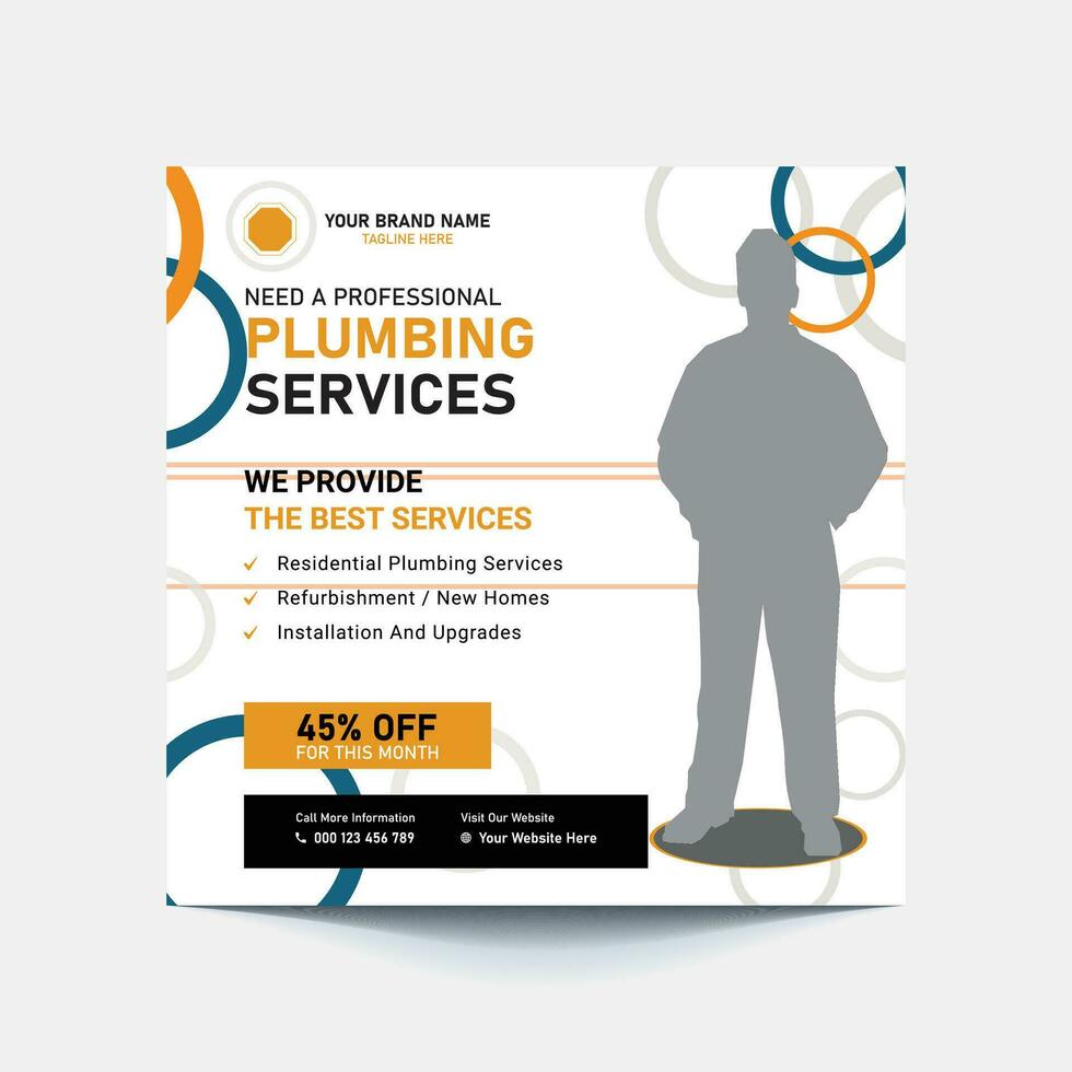 Plumbing service social media post and web banner template vector