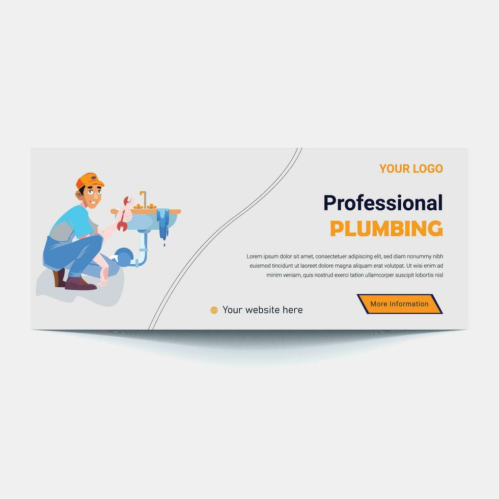 Plumbing service web banner template, Handyman service banner, cover, banner, banner set, vector Premium