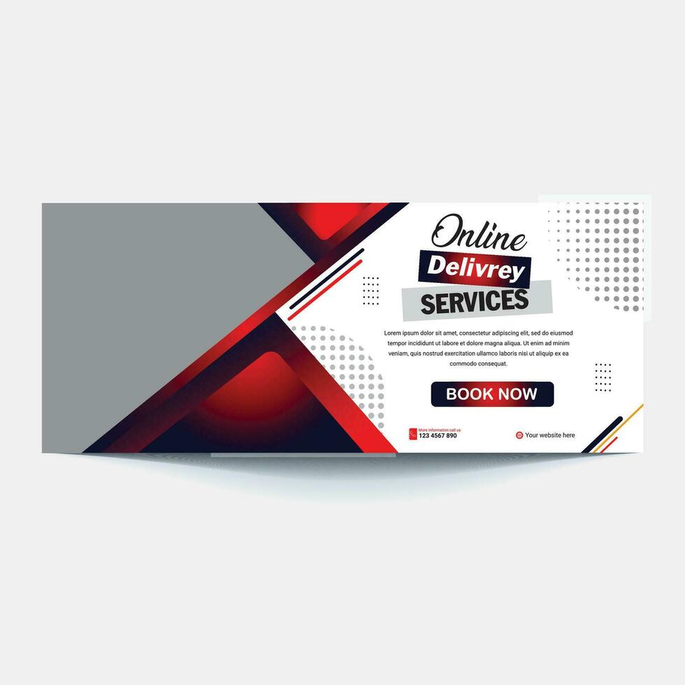 Online Delivery Service Web Banner Template. Courier on Scooter Delivering Parcel Box. vector