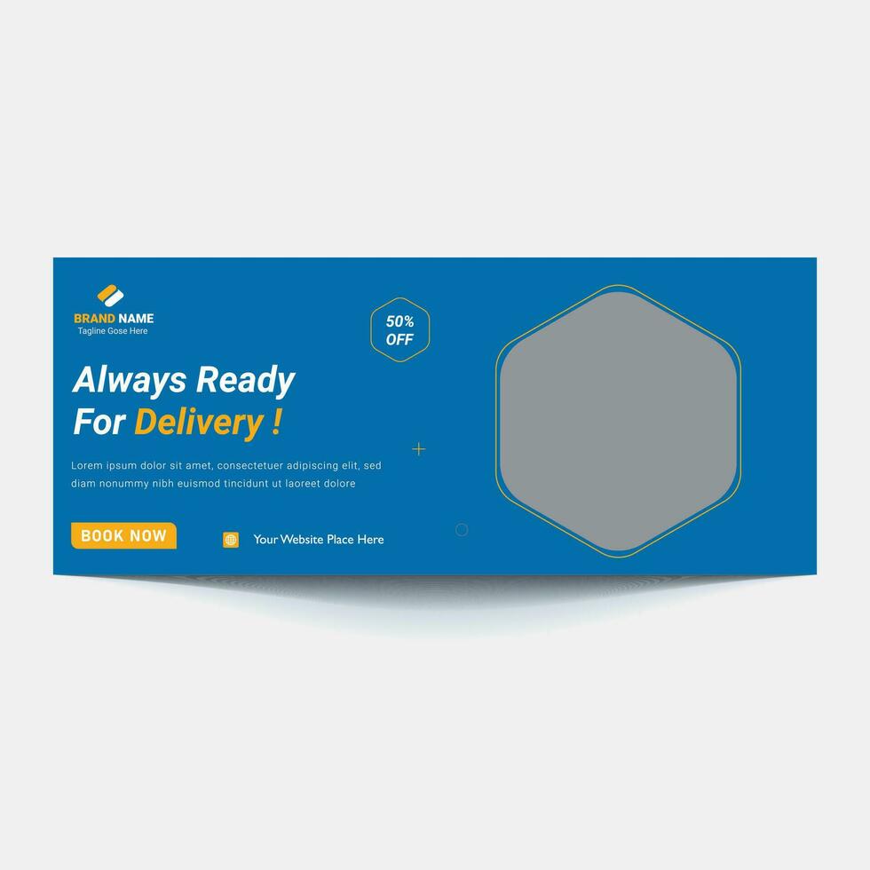 Online Delivery Service Web Banner Template. Courier on Scooter Delivering Parcel Box. vector