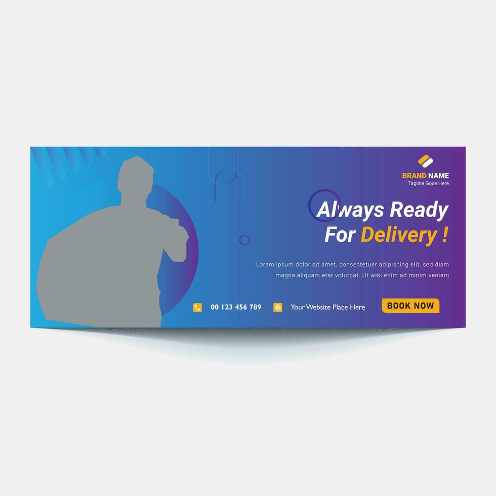 Online Delivery Service Web Banner Template. Courier on Scooter Delivering Parcel Box. vector