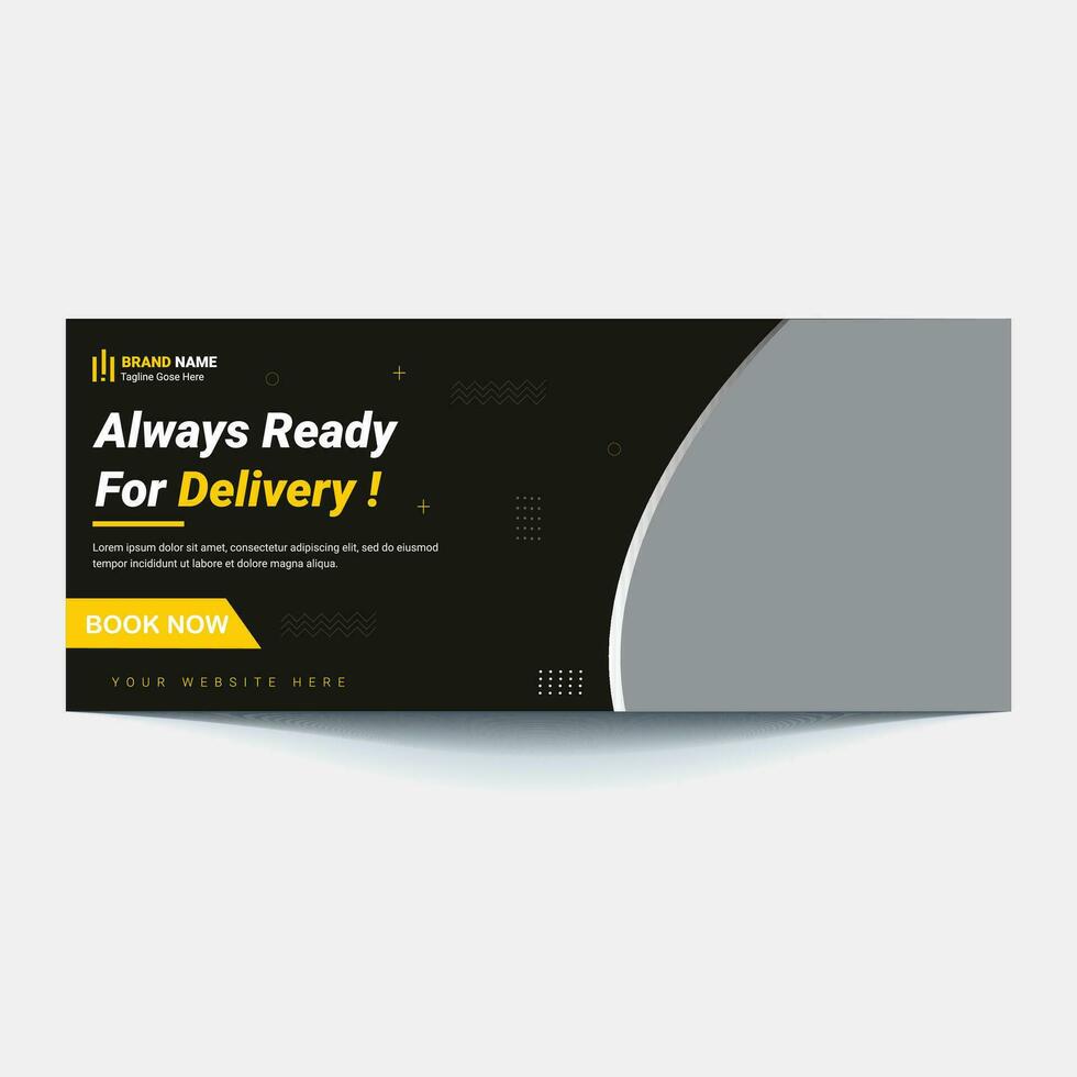 Online Delivery Service Web Banner Template. Courier on Scooter Delivering Parcel Box. vector