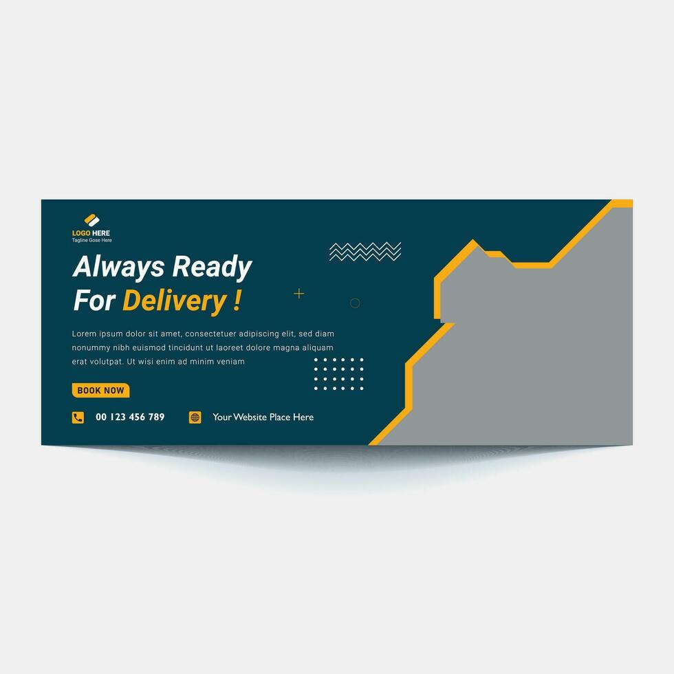Online Delivery Service Web Banner Template. Courier on Scooter Delivering Parcel Box. vector