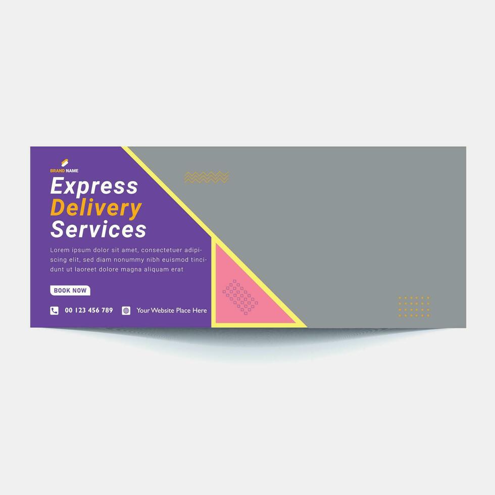 Online Delivery Service Web Banner Template. Courier on Scooter Delivering Parcel Box. vector