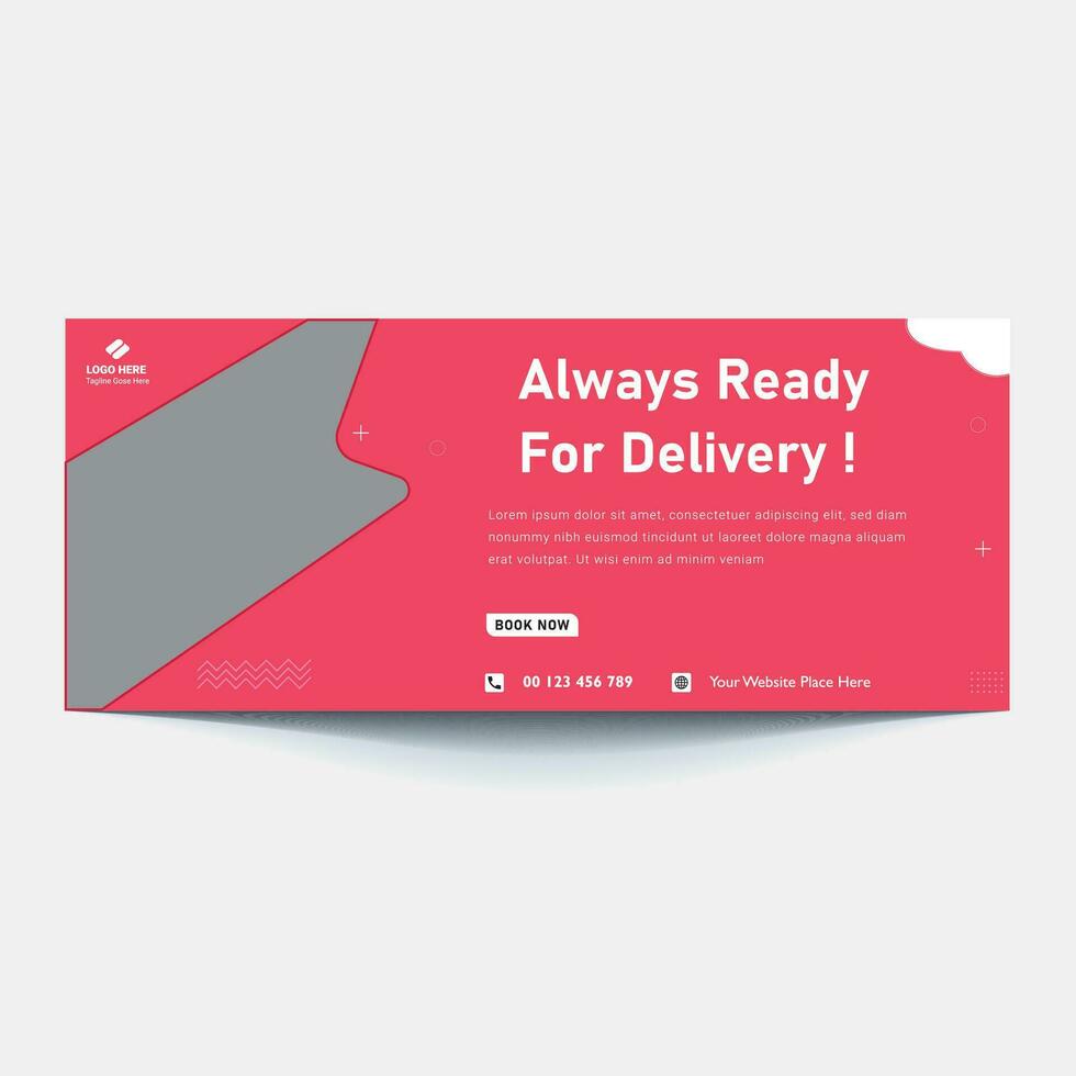 Online Delivery Service Web Banner Template. Courier on Scooter Delivering Parcel Box. vector