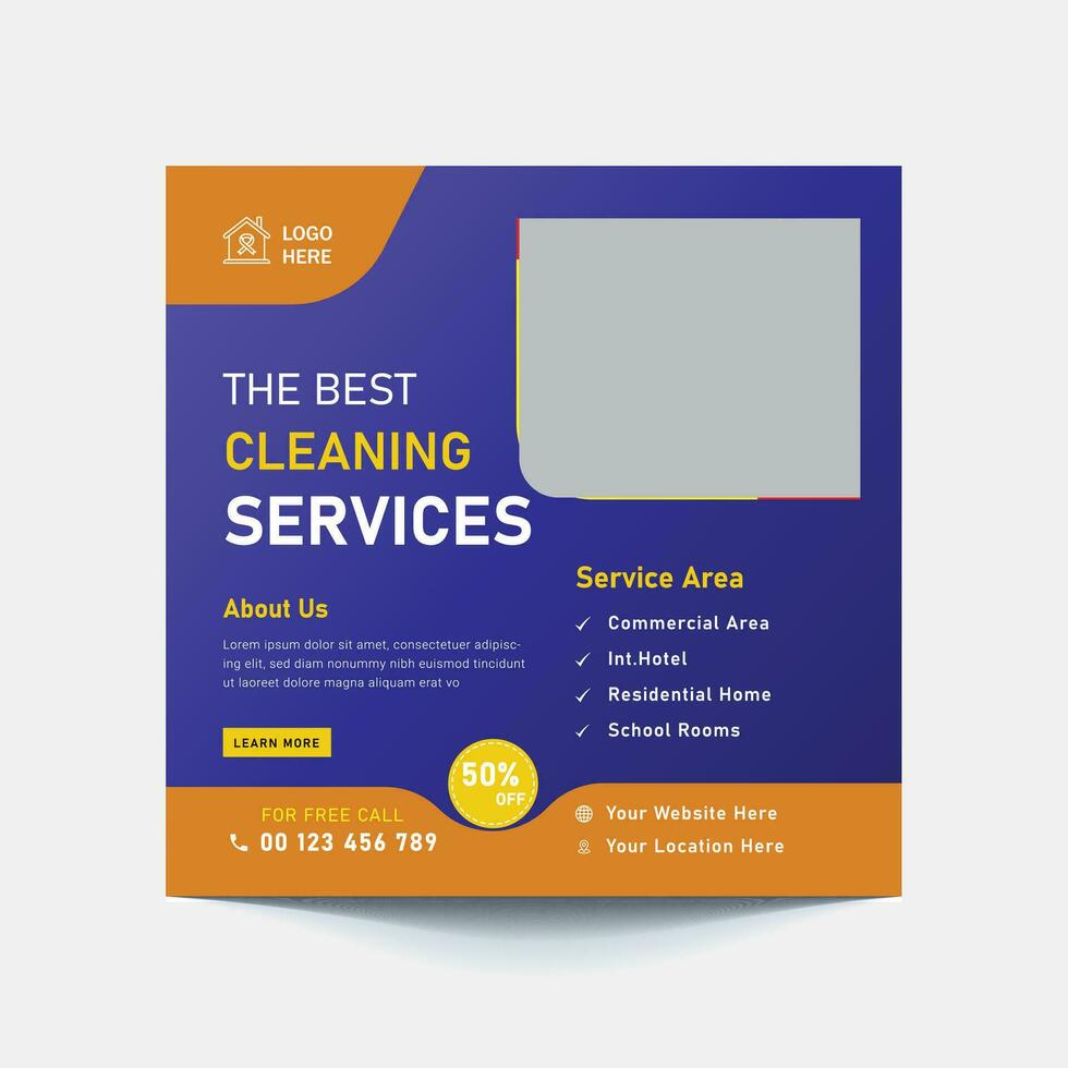 Cleaning service banner template and home, office cleaning business marketing social media post banner layout vector