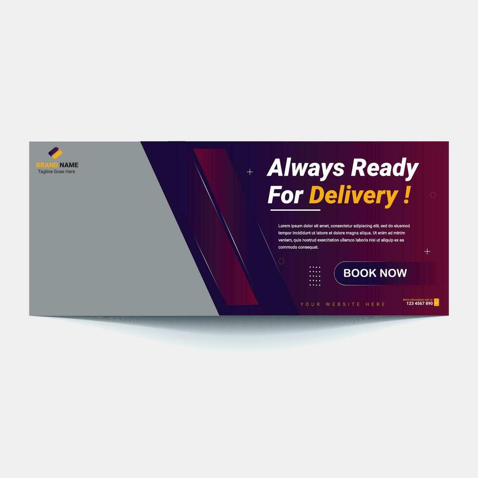 Online Delivery Service Web Banner Template. Courier on Scooter Delivering Parcel Box. vector