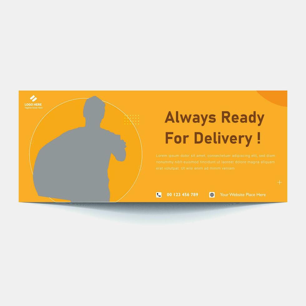 Online Delivery Service Web Banner Template. Courier on Scooter Delivering Parcel Box. vector