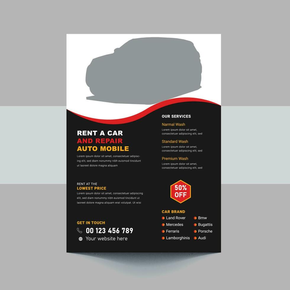 Auto repair flyer, automotive, automobile service, car fix, car wash, car service flyer vector