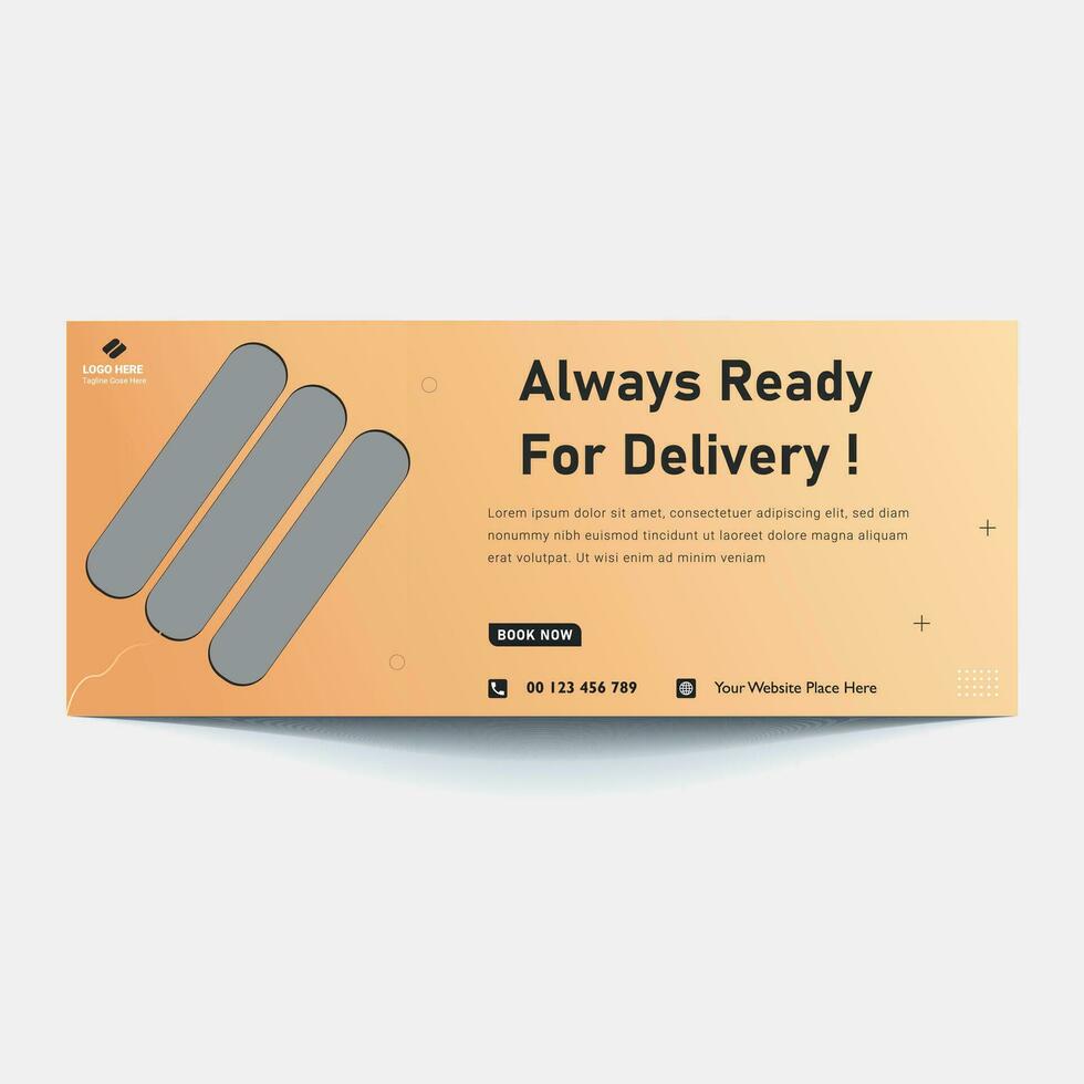 Online Delivery Service Web Banner Template. Courier on Scooter Delivering Parcel Box. vector