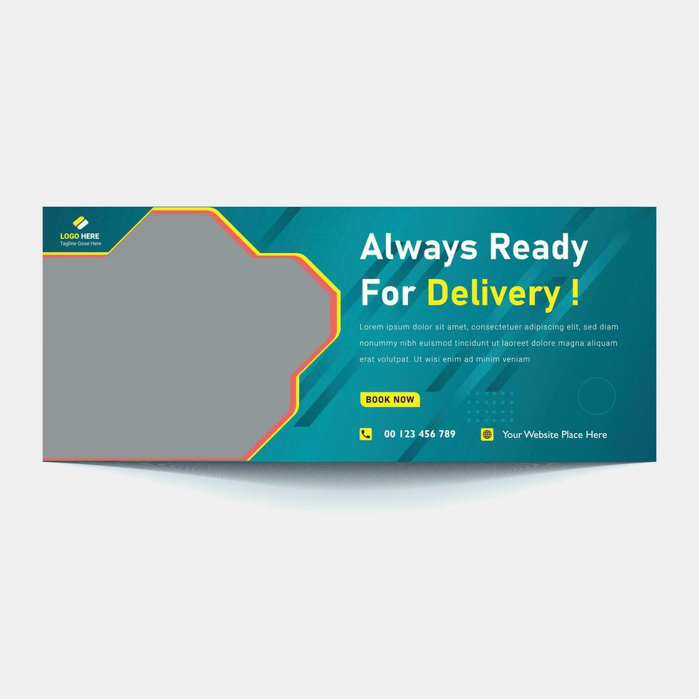 Online Delivery Service Web Banner Template. Courier on Scooter Delivering Parcel Box. vector
