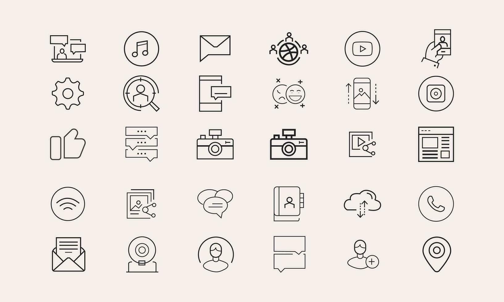 social media editable stroke line icons vector