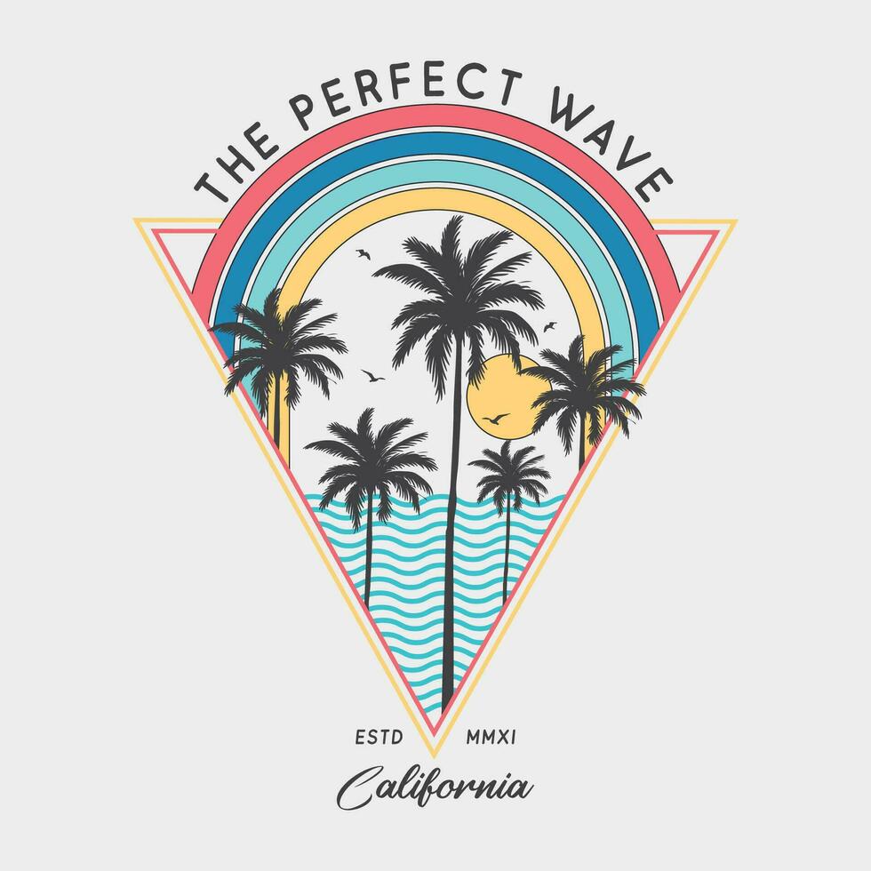 California The Perfect Wave, Beach Paradise, Summer Vibes Only, California Beach. Summer text with a waves vector illustrations. California Beach Wave Vector.