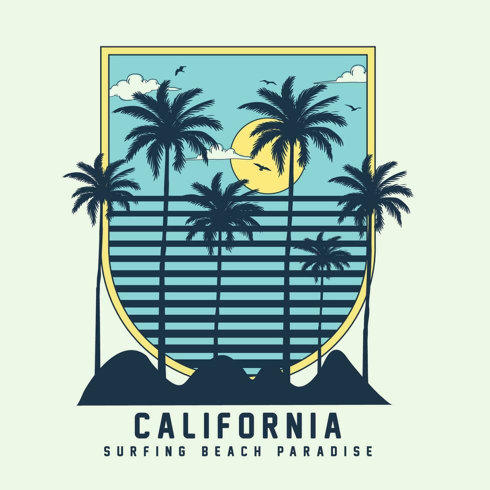 California sunshine beach, summer beach sunshine vector print design artwork, take me to the sunshine, Beach Paradise Print T-shirt Graphics Design, typography slogan on palm trees.