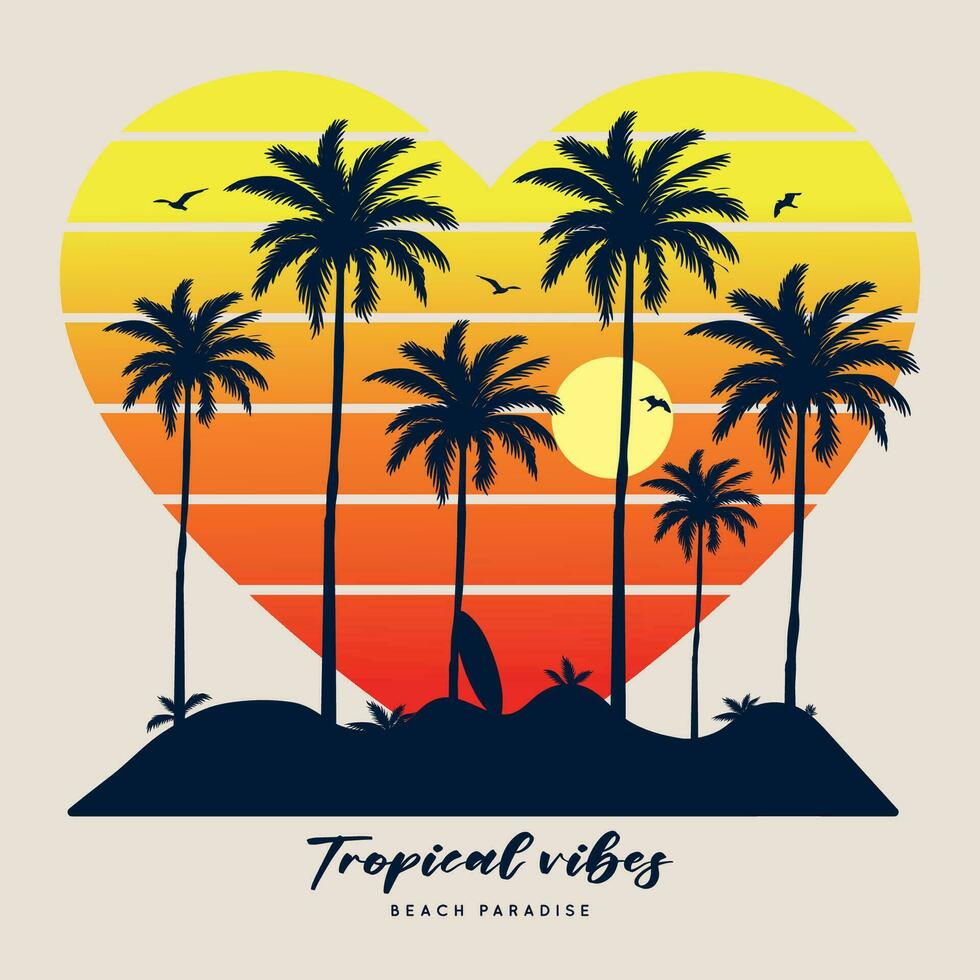 Summer Tropical vibes beach paradise, Great Waves, text with a waves illustration, for t-shirt prints, posters. Summer Beach Vector illustration.