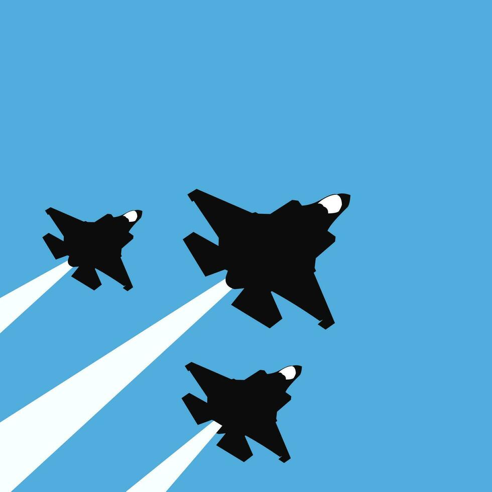 military jet fighters flying on blue background vector