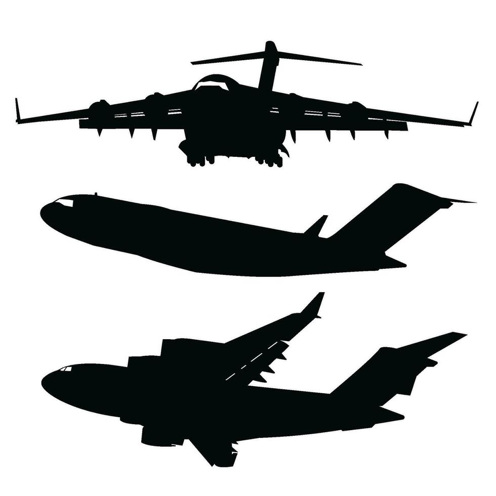military cargo plane silhouette set vector design