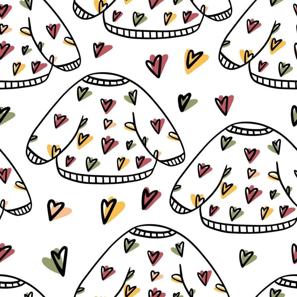 Seamless pattern Doodle sweater with middles, autumn vector