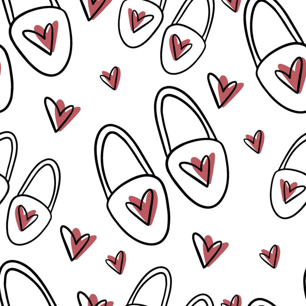 Seamless pattern Doodle house slippers. Autumn comfort vector