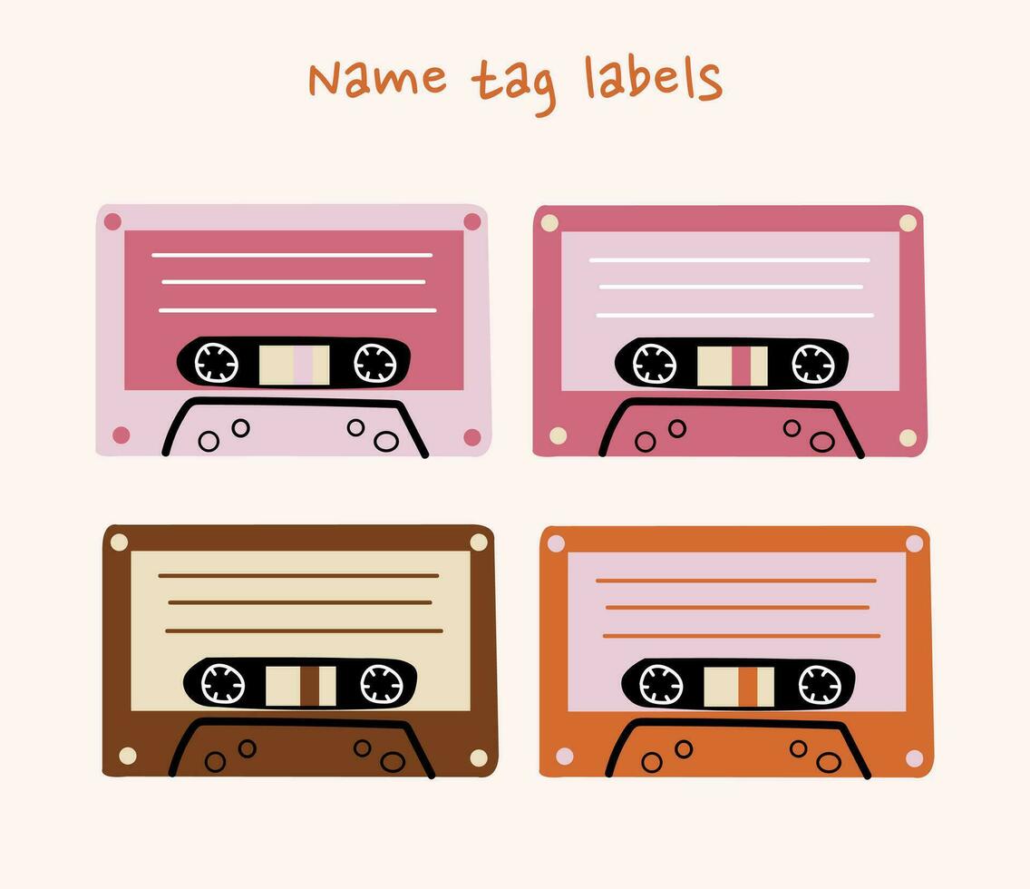 retro cassette tap styled name tag labels vector