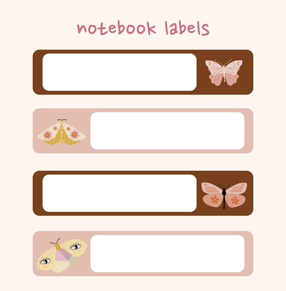 cute butterfly hand drawn notebook labels vector