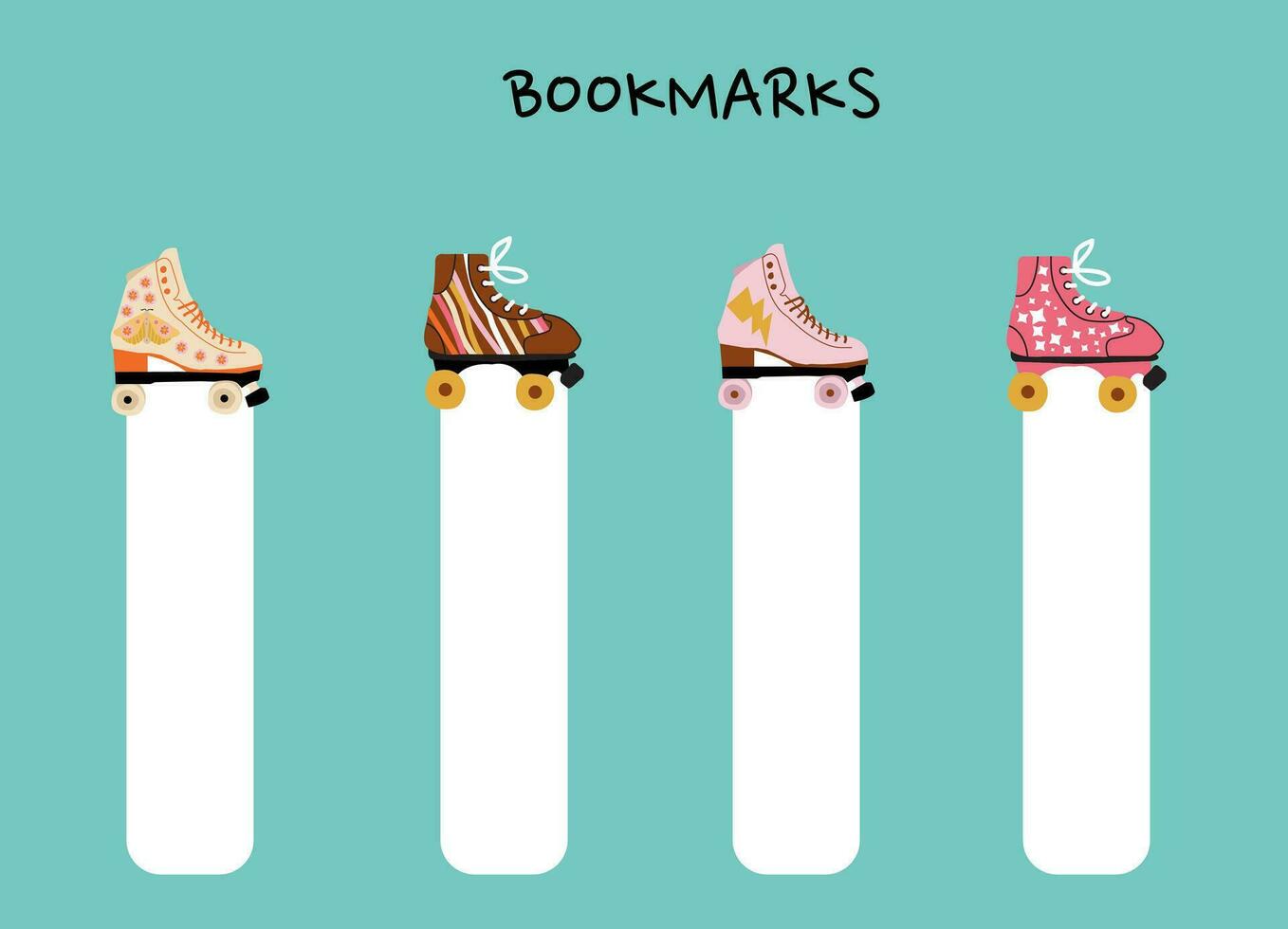 bookmakers for middle school and preschool kids. retro 70s-style roller skates bookmarkers. vector