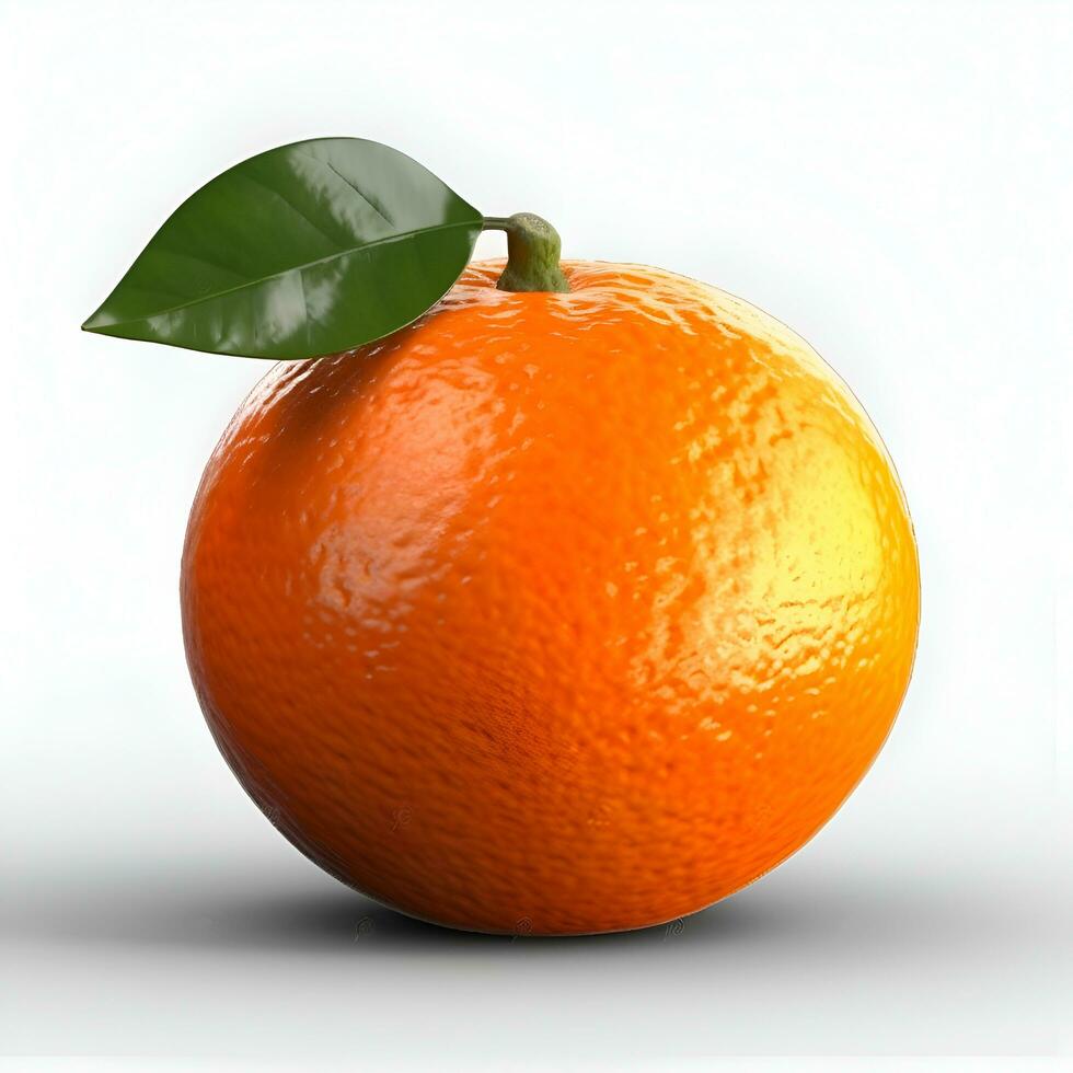 Orange fruit with leaf isolated on white background photo